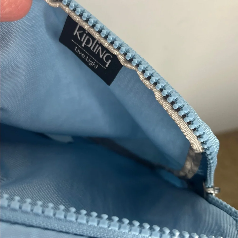Kipling New Eldorado Mini Crossbody Bag blue, multi pockets monkey keychain
